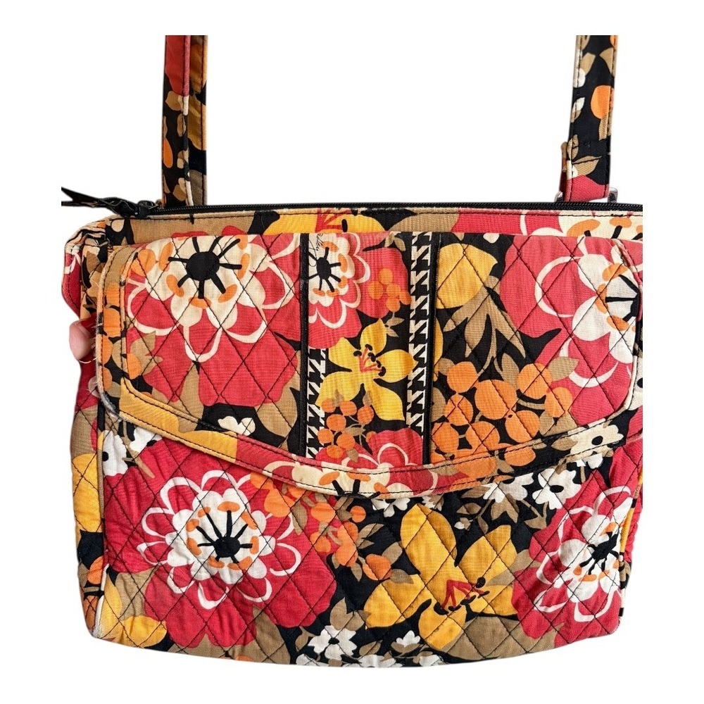 Vera Bradley Quilted Floral Crossbody‎ Bag Red Yellow Black Adjustable Strap